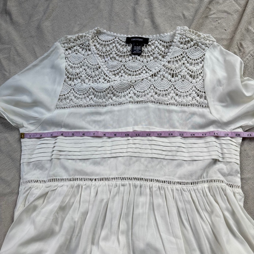 Karen Kane White Boho Lace Back Pintuck Peasant Blouse Top Large RN 59168 - Picture 6 of 7